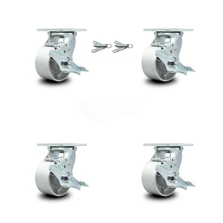 Service Caster 4 Inch Semi Steel Caster Set with Roller Bearings 4 Brake 2 Swivel Lock SCC SCC-30CS420-SSR-TLB-BSL-2-TLB-2